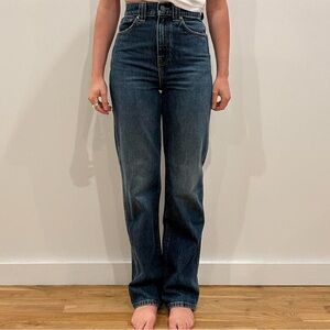 KHAITE albi High-Rise Straight-Leg Jeans in Dark Blue Wash